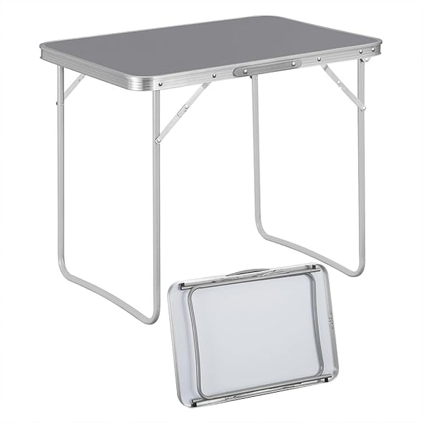 WOLTU Camping Table Folding Travel Tables with Handle 70 x 50 x 60 cm (L x W x H) Folding Garden Table Made of Aluminium and MDF for Picnic Beach Outdoor Grey