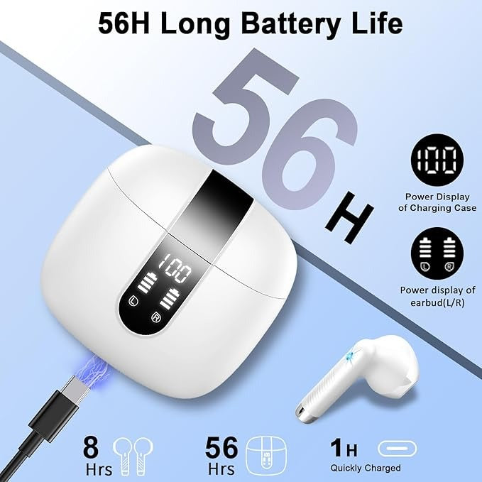 Wireless Earbuds, Bluetooth 5.4 Headphones NEW Wireless Headphones with 4 ENC Mic, 56H Bluetooth Earphones in Ear Noise Cancelling Deep Bass, Mini Ear Buds Bluetooth Earbuds IP7 Waterproof LED Display