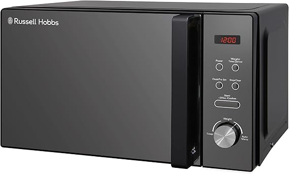 Russell Hobbs RHM2076B 20 Litre 800 W Black Digital Solo Microwave with 5 Power Levels, Automatic Defrost, 8 Auto Cook Menus, Clock and Timer, Easy Clean
