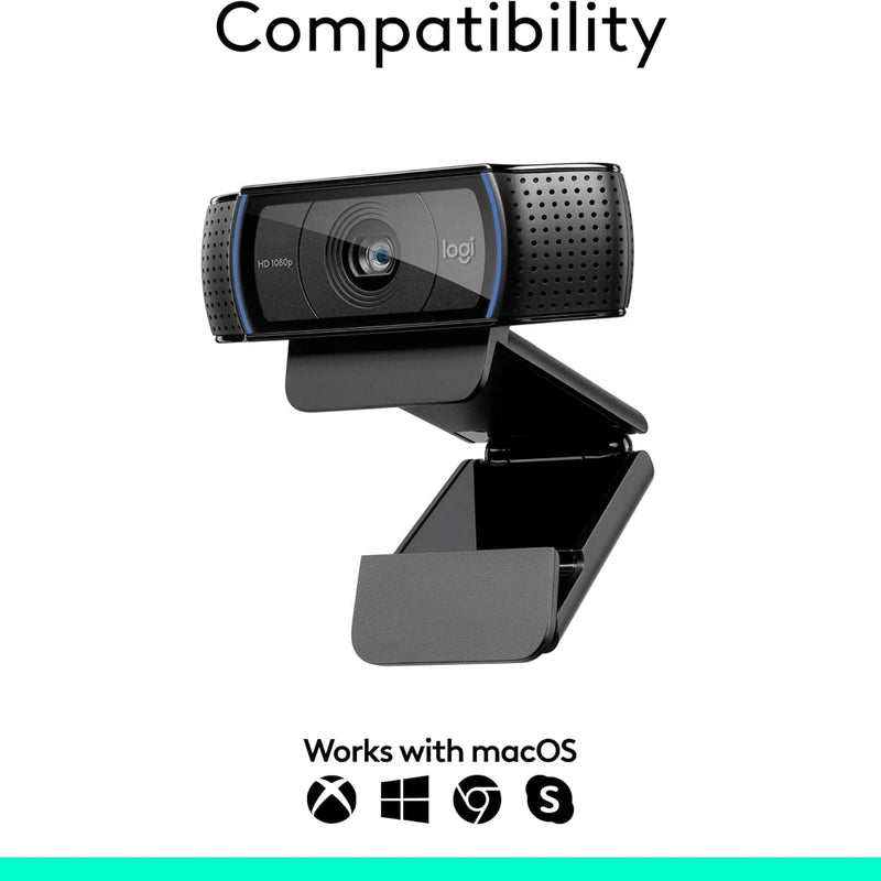 Logitech C920 HD Pro Webcam, Streaming, Full HD 1080p/30fps Video Calling, Clear Stereo Audio, HD Light Correction, Works with Skype, Zoom, FaceTime, Hangouts, PC/Mac/Laptop/Macbook/Tablet - Black
