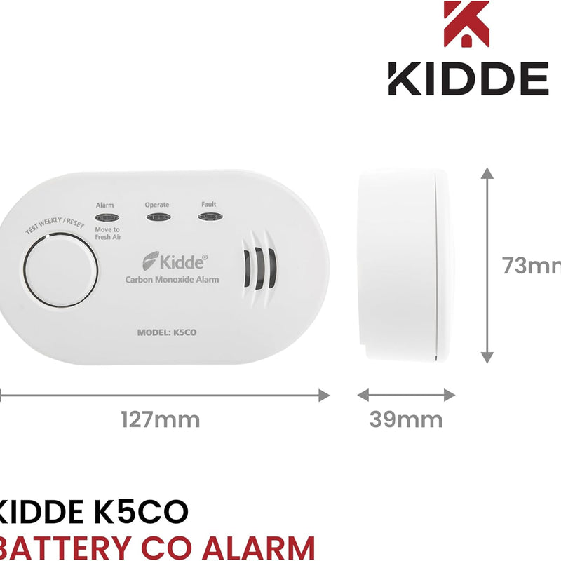 Kidde 5CO Carbon Monoxide Alarm and Detector with AA Batteries - 10 Year Sensor Life CO Alarm for Home