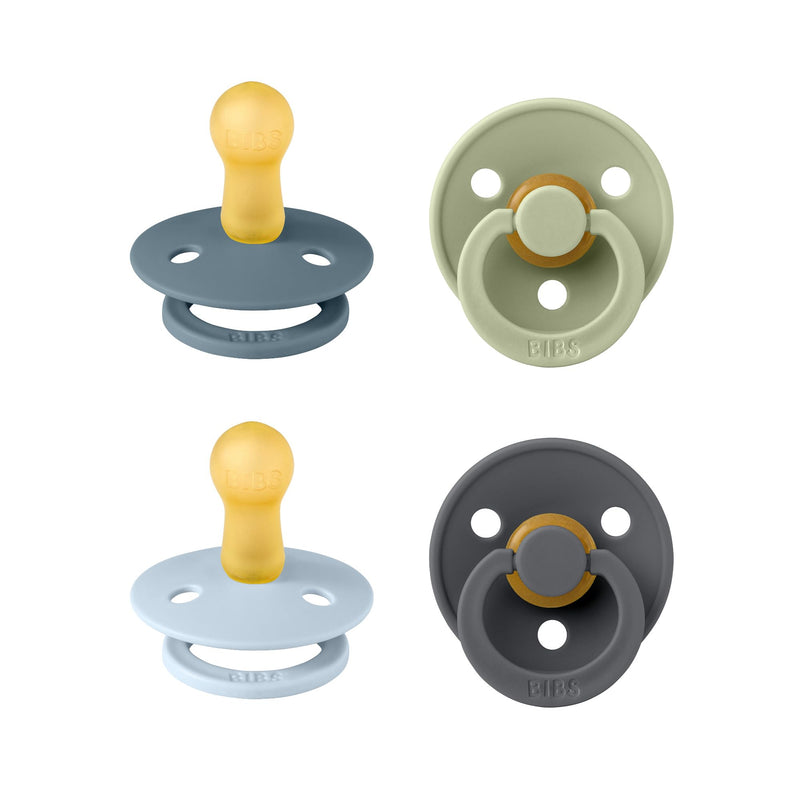BIBS Dummies Colour 4-Pack, BPA Free Dummy Pacifier, Round Nipple Soothers, Natural Rubber Latex, Made in Denmark, Size 1 (0-6 Months), Cloud