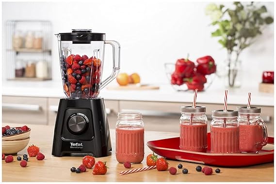 Tefal Blendforce II Blender, 2L Plastic Jug, 1.25L Effective Capacity, 600W, 4 Removable Stainless Steel Blades, Smoothie, Ice Crush, 2 Speeds + Pulse, Kitchen Shakes Maker, Black, BL420840