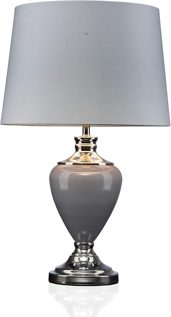 Lighting Supermarket Hepburn Large Ceramic Table Lamp with Matching Shade - Modern Grey & Silver