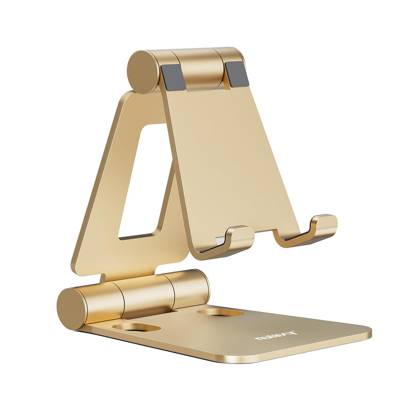 NULAXY Aluminum Phone Stand, Fully Foldable Angle Height Adjustable Mobile Holder Cradle Dock for Desk, Compatible with iPhone 16 15 14 13 12 11 Pro Max XR Xs X, HUAWEI, Galaxy, Nintendo Switch, Black