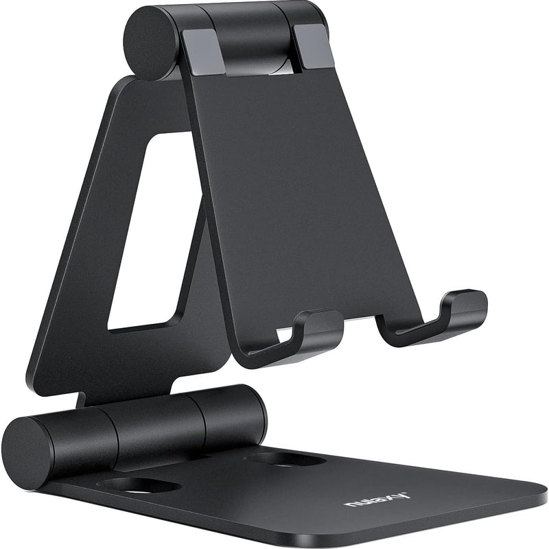 NULAXY Aluminum Phone Stand, Fully Foldable Angle Height Adjustable Mobile Holder Cradle Dock for Desk, Compatible with iPhone 16 15 14 13 12 11 Pro Max XR Xs X, HUAWEI, Galaxy, Nintendo Switch, Black
