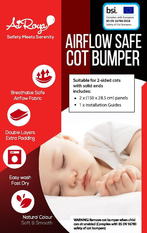 AiRoya Brethable Mesh Cot Bumper for 2-Sided Cot and Cotbed with Solid Ends
