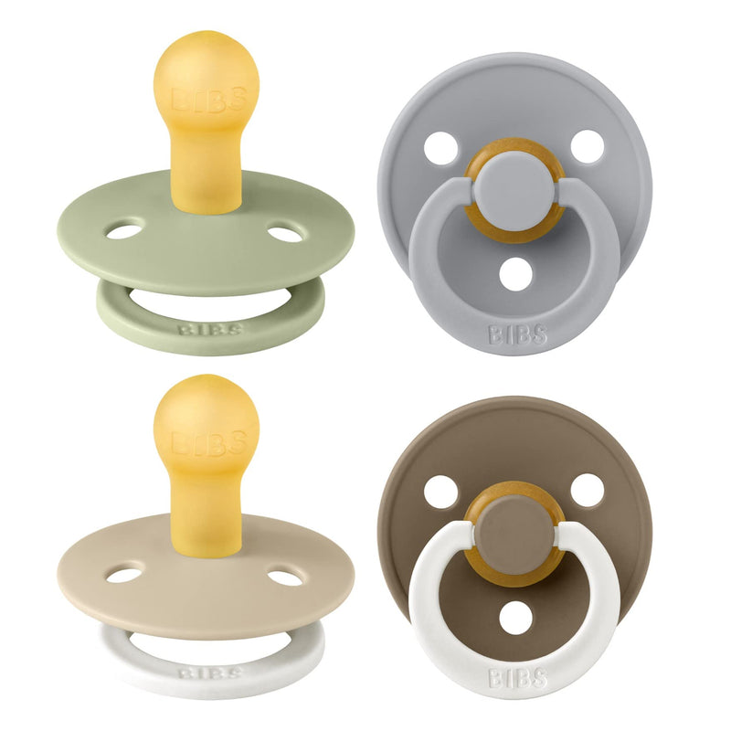 BIBS Dummies Colour 4-Pack, BPA Free Dummy Pacifier, Round Nipple Soothers, Natural Rubber Latex, Made in Denmark, Size 1 (0-6 Months), Cloud