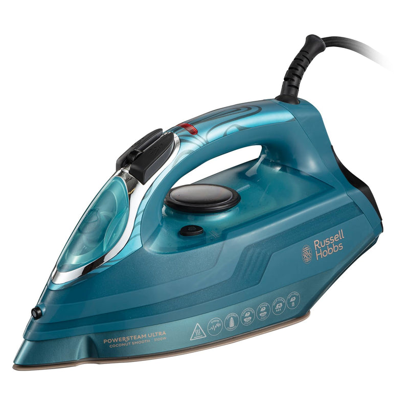 Russell Hobbs Steam Iron [3100W, 210 g/min extra steam boost, 70 g/min steam] Power Steam (350ml, ceramic soleplate, self-cleaning & spray water function, anti-limescale, drip stop) 20630
