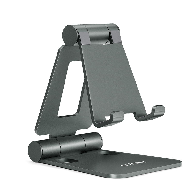NULAXY Aluminum Phone Stand, Fully Foldable Angle Height Adjustable Mobile Holder Cradle Dock for Desk, Compatible with iPhone 16 15 14 13 12 11 Pro Max XR Xs X, HUAWEI, Galaxy, Nintendo Switch, Black