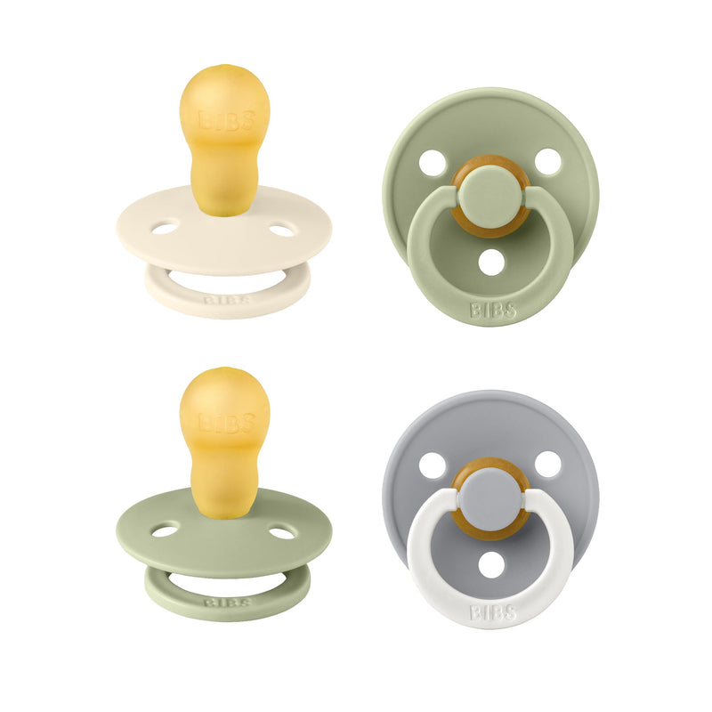 BIBS Dummies Colour 4-Pack, BPA Free Dummy Pacifier, Round Nipple Soothers, Natural Rubber Latex, Made in Denmark, Size 1 (0-6 Months), Cloud