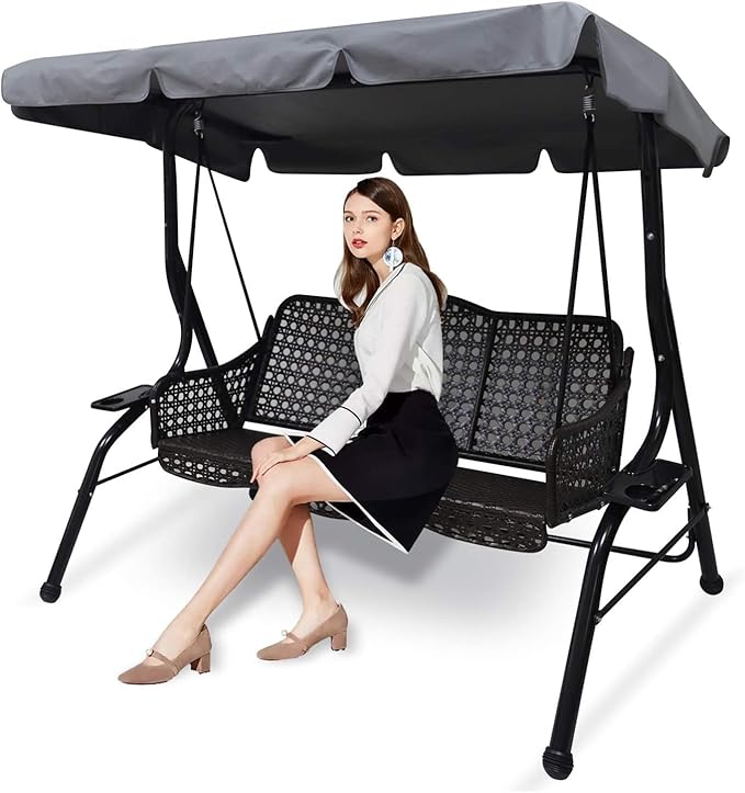Swing Chair Canopy Replacement, 2 Seater Garden Swing Seat Canopy Cover, Waterproof Windproof Anti-UV Heavy Duty Rip Proof Garden Hammock Top Cover, Garden Furniture Cover Outdoors (Grey, Small)
