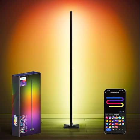 ibaye Led Floor Lamp,60 Inch Corner Lamp Compatible with Alexa and Google Assistant,4 Segment Detachable Corner Light with Square Base for Living Room and Bedroom Ambient Lighting [Energy Class F]