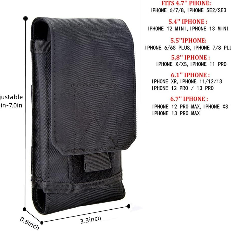 Universal Tactical Molle Holster Army Mobile Phone Belt Pouch edc Security Pack Carry Accessory Kit Waist Bag Case Compatible iPhone 13 PRO X XS Max XR 7 8 6/6s Plus Samsung Galaxy S10 S9 S8 Plus