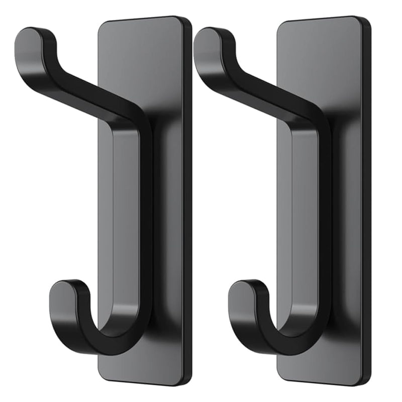Self Adhesive Hooks, Extra Sticky and Strong, Hanging up to 6KG, Heavy Duty Stick on, No-Nail Hook for Back of Door, Black, 4 Pack