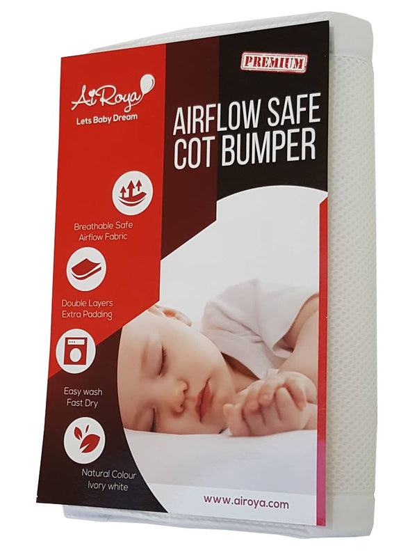 AiRoya Brethable Mesh Cot Bumper for 2-Sided Cot and Cotbed with Solid Ends