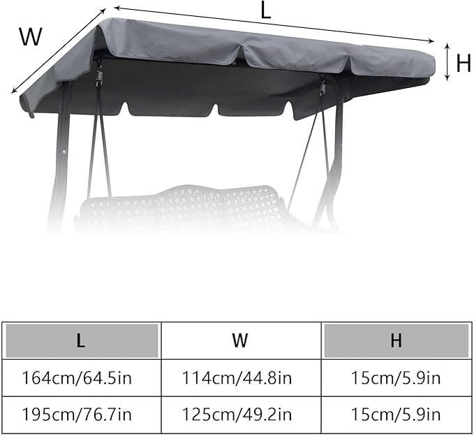 Swing Chair Canopy Replacement, 2 Seater Garden Swing Seat Canopy Cover, Waterproof Windproof Anti-UV Heavy Duty Rip Proof Garden Hammock Top Cover, Garden Furniture Cover Outdoors (Grey, Small)
