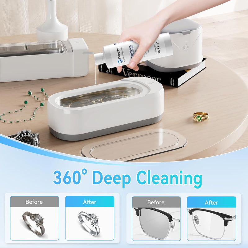 Kunphy Ultrasonic Jewellery Cleaner, Professional Ultrasonic Cleaner Fluid for Use in All Ultrasonic Cleaner Machines, Cleaning Agent Suitable for Cleaning Jewellery, Glasses etc, 120ML