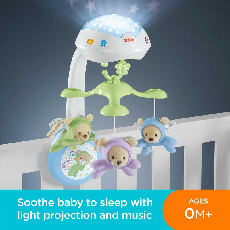 Fisher-Price Butterfly Dreams 3-in-1 Projection Mobile - Soothing Baby Sleep Aid with 3 Audio Modes and Plush Bears, Musical Cot Mobile, Tabletop Projector and Stroller Toy, Newborn Baby Toys, CDN41