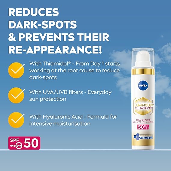 NIVEA Cellular Luminous 630 Anti Dark-Spot Day Moisturiser SPF 50 (40ml), Hydrating Fluid Protects From Dark-Spot Darkening and Photoageing for Smooth, Illuminated Skin