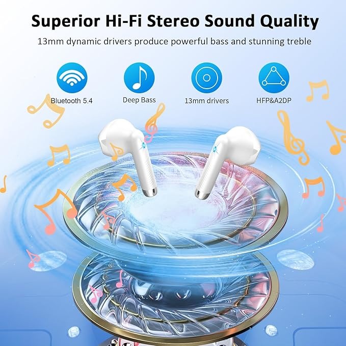 Wireless Earbuds, Bluetooth 5.4 Headphones NEW Wireless Headphones with 4 ENC Mic, 56H Bluetooth Earphones in Ear Noise Cancelling Deep Bass, Mini Ear Buds Bluetooth Earbuds IP7 Waterproof LED Display