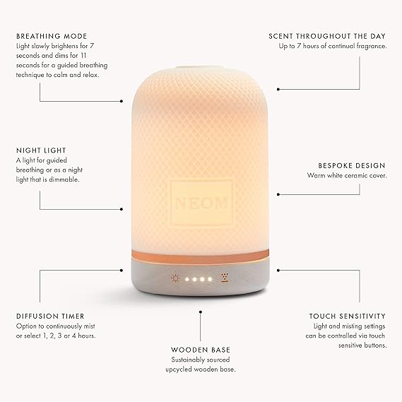 NEOM – Wellbeing Pod | Premium Ultrasonic Essential Oil Diffuser | Ceramic Cover, LED Light & Timer | Aromatherapy Diffuser | Home Fragrance | Gift