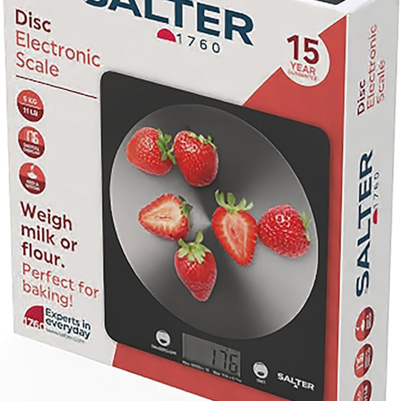 Salter Digital Kitchen Weighing Scales – Stylish Slim Design Electronic Cooking Scale for Home + Kitchen, Weigh Food 5000g + Liquids in ml and fl. Oz. – Black