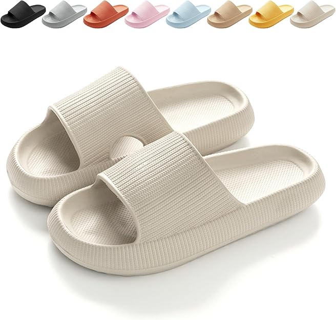 BHFRGAS Sliders Cloud Slippers Women Men，Non-Slip Mens Womens Slippers Cloud Sliders，Soft Flip Flops with Thick Sole for Shower Bathroom Pool Beach