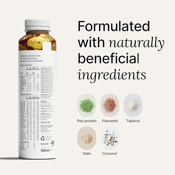 Huel Ready-to-drink Meal, Salted Caramel Protein Drink, 8 x 500ml Bottles, Protein Shakes, Pre-Portioned Meal, 20g of Protein per Bottle, Rich in Essential Vitamins, Minerals, Meal Replacement Shake
