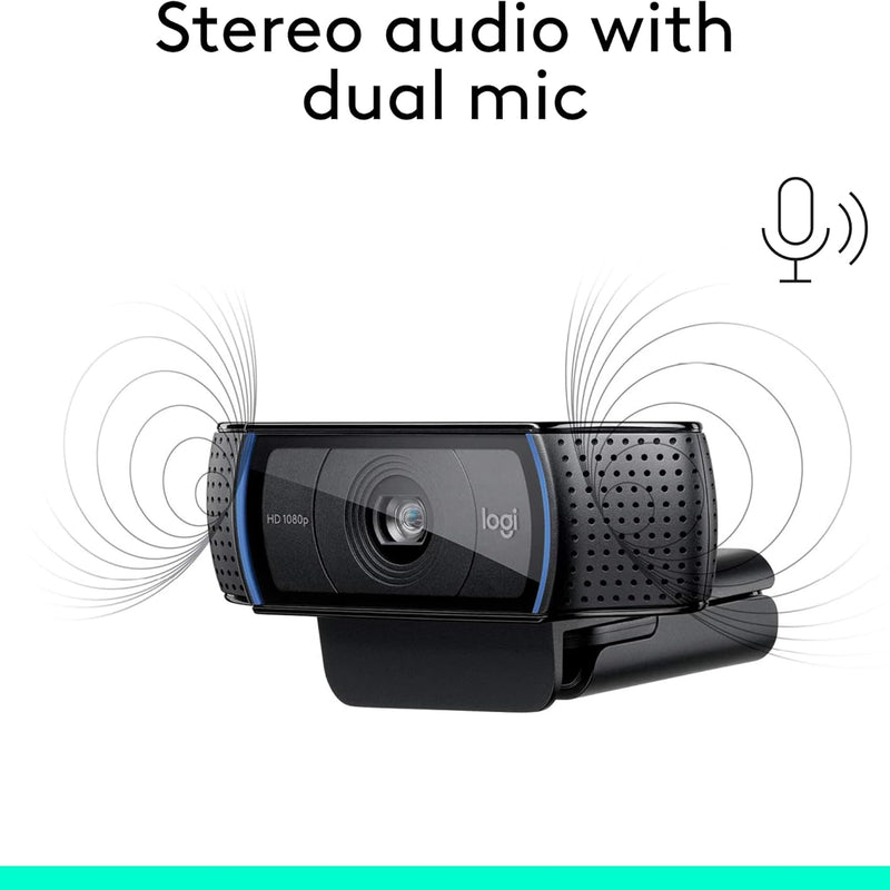 Logitech C920 HD Pro Webcam, Streaming, Full HD 1080p/30fps Video Calling, Clear Stereo Audio, HD Light Correction, Works with Skype, Zoom, FaceTime, Hangouts, PC/Mac/Laptop/Macbook/Tablet - Black