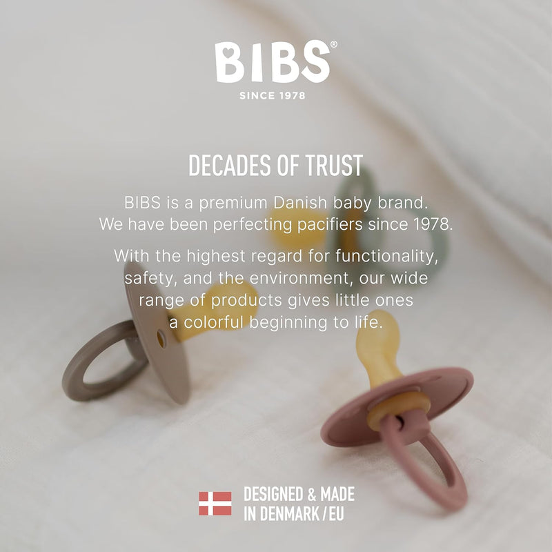 BIBS Dummies Colour 4-Pack, BPA Free Dummy Pacifier, Round Nipple Soothers, Natural Rubber Latex, Made in Denmark, Size 1 (0-6 Months), Cloud