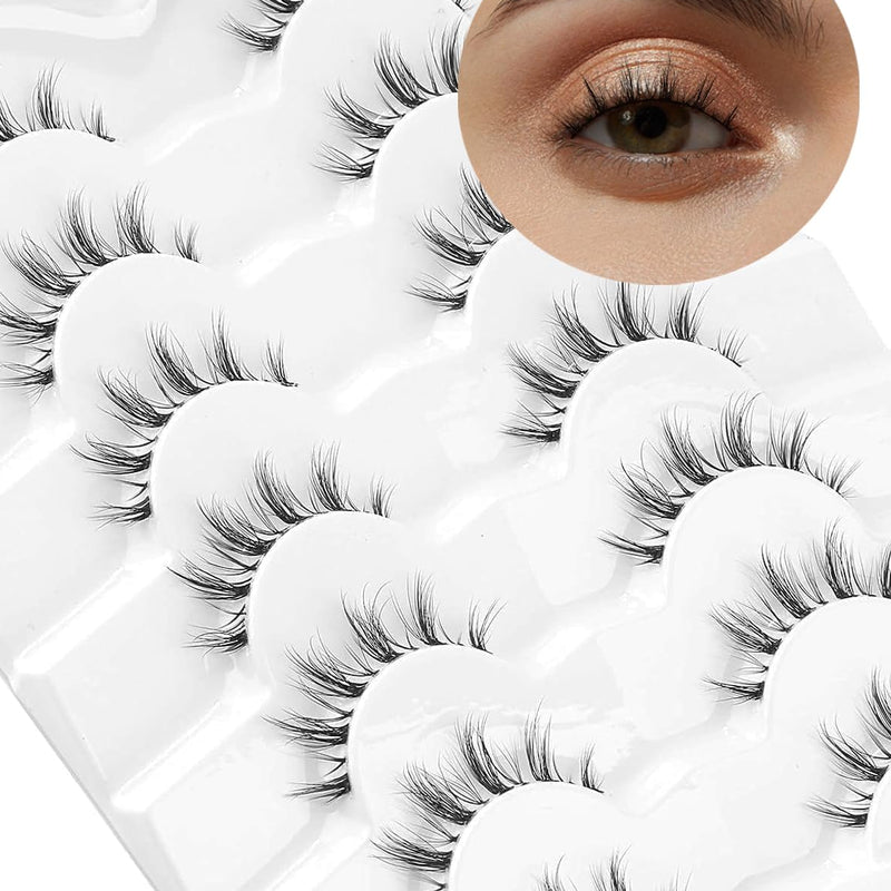 Onlyall False Lashes Cat Eye Strip False Eyelashes Fake Lash Volume Soft Faux Mink Eyelash Wispy Look Fluffy Foxeye Lash 7 Pair 16MM A04