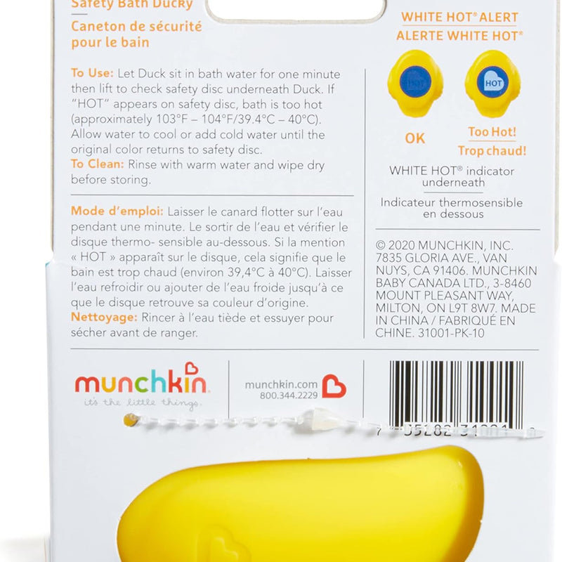 Munchkin White Hot Safety Rubber Bath Duck Toy for Babies or Toddlers | Marker Turns White To Reveal The Word Hot When Bath is Too Hot | Baby Essentials | Baby Bath | Bath Toys | 1 Pack