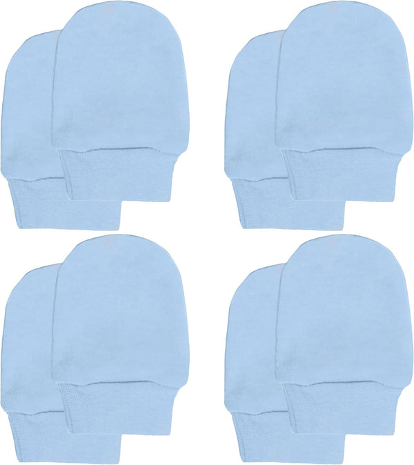 Soft Touch 100% Cotton Baby Anti Scratch Mittens - 4 Pack (Blue)