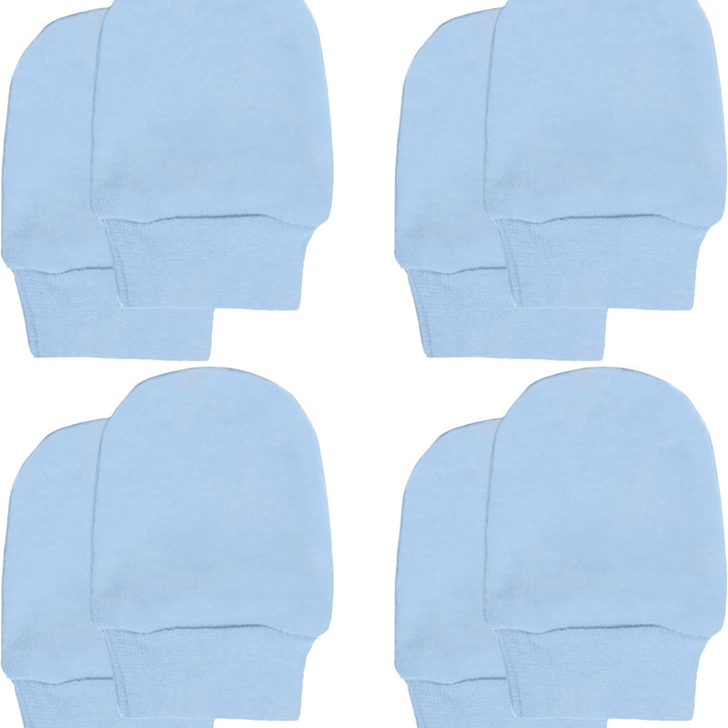 Soft Touch 100% Cotton Baby Anti Scratch Mittens - 4 Pack (Blue)