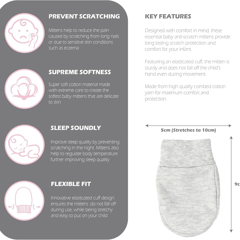 Soft Touch 100% Cotton Baby Anti Scratch Mittens - 4 Pack (Blue)