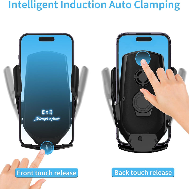 UEASE Wireless Car Charger, 15W Fast Charging Auto Clamping Car Charger Phone Mount Air Vent Cell Phone Holder for iPhone 16/15/14/13/13 Pro/12 pro/12/11/X, Galaxy S24/S23/S22/S21 etc