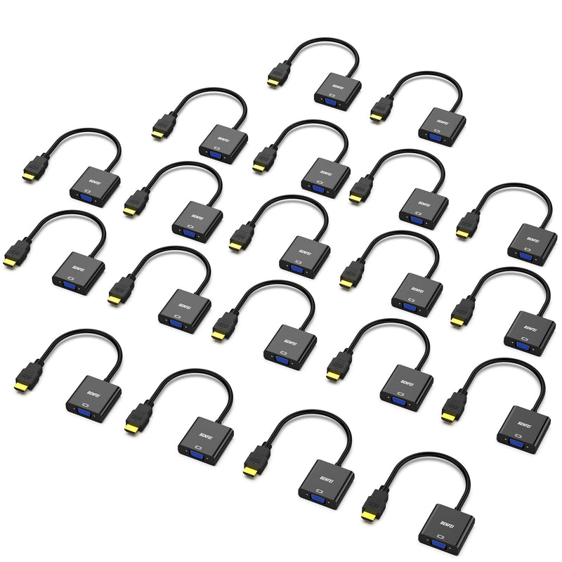 BENFEI - HDMI to VGA Cable, Gold Plated, Set of 5, Male to Female for Computer, Laptop, PC, Monitor, Projector, HDTV, Chromebook, Raspberry Pi, Roku, Xbox and More, Black