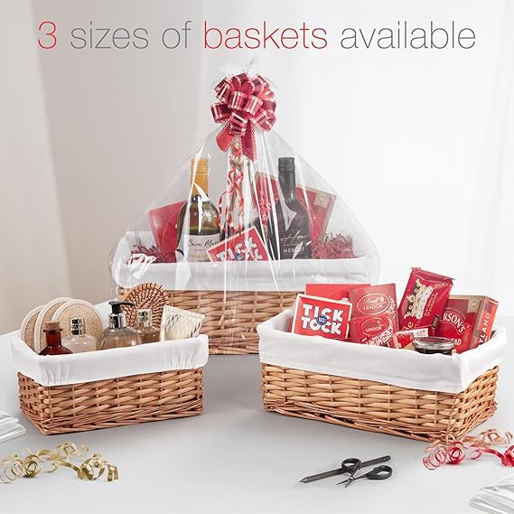 Woodluv Brown Wicker Storage Basket W/Off White Cloth Lining Xmas Hamper - Large