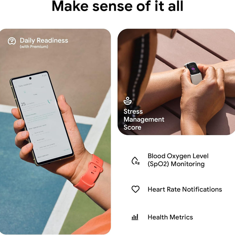 Fitbit Charge 6 Fitness Tracker with Heart Rate, GPS, Premium Membership, and Health Tools - Gold Case w/ Red Band, 1.04 Screen