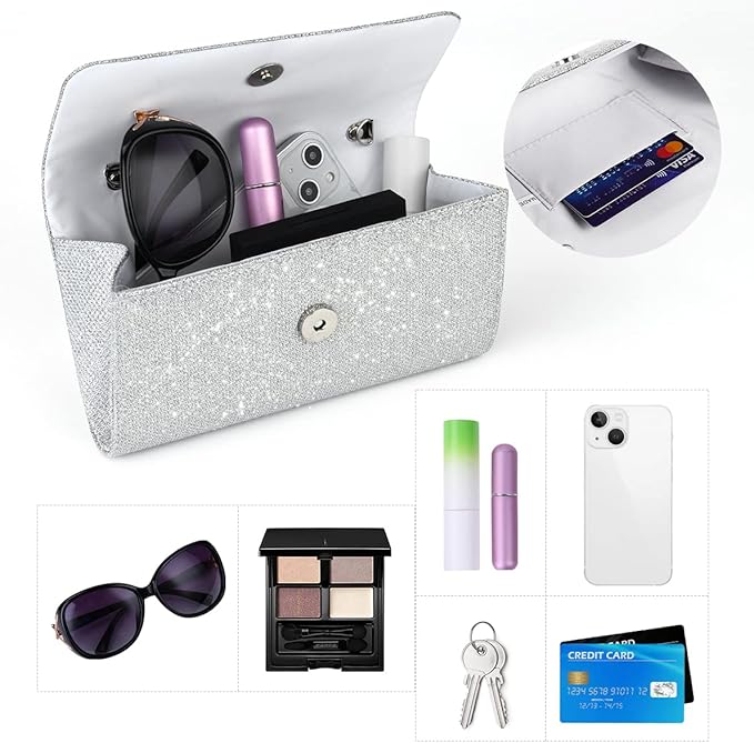 OSDUE Women Clutch Bag, Glitter Envelope Clutch Bag With Detachable Chain Strap, Elegant Sequins Evening Handbags for Wedding Bridal Prom Cocktail Party Ladies Handbags
