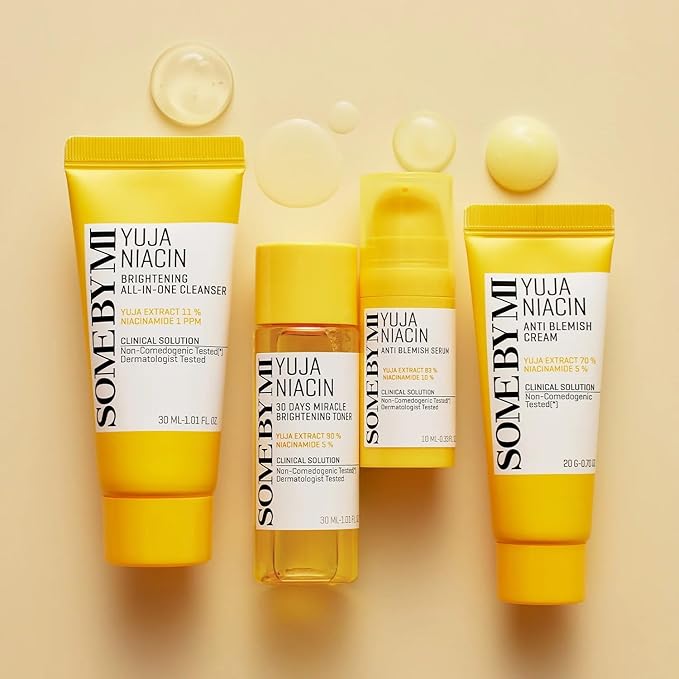 SOME BY MI - Yuja Niacin Anti Blemish Starter Kit | Includes Cleanser (1.01 oz), Toner (1.01 oz), Anti Blemish Serum( 0.33 oz), and Anti Blemish Cream (0.70 oz)