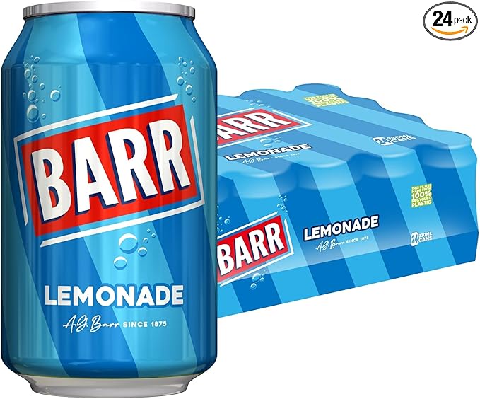 BARR since 1875, 24 Pack Perfect Lemonade, Lemon Flavoured Fizzy Drink - 24 x 330ml Cans