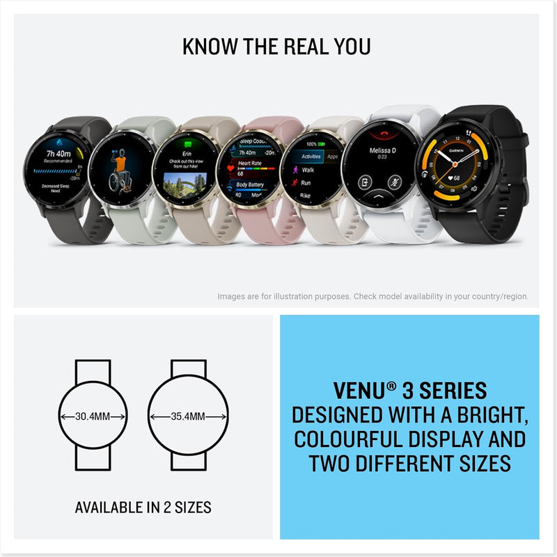 Garmin Venu 3 GPS 45mm Smartwatch, AMOLED Touchscreen, All-day Advanced Health & Fitness Features, Voice Functionality, Music Storage, Wellness Smartwatch with up to 14 days battery life, Black
