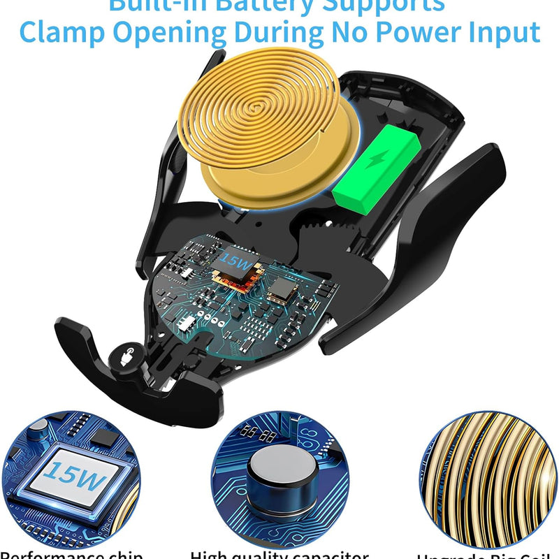 UEASE Wireless Car Charger, 15W Fast Charging Auto Clamping Car Charger Phone Mount Air Vent Cell Phone Holder for iPhone 16/15/14/13/13 Pro/12 pro/12/11/X, Galaxy S24/S23/S22/S21 etc