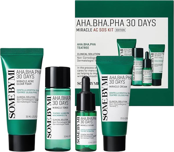 SOME BY MI Aha.Bha.PHA 30Days Starter Limited Edition 4 Pcs Set (Toner 30ml+Serum 10ml+Cream 20g+Miracle Acne Clear Foam 30ml) Miracle AC SOS Kit