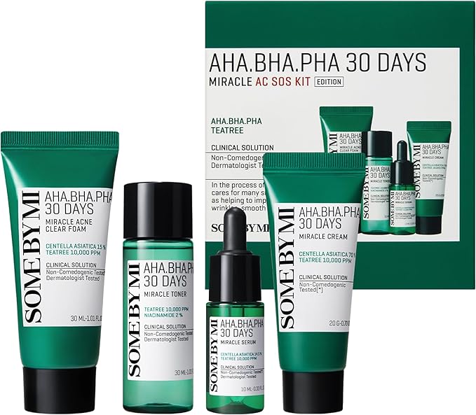 SOME BY MI Aha.Bha.PHA 30Days Starter Limited Edition 4 Pcs Set (Toner 30ml+Serum 10ml+Cream 20g+Miracle Acne Clear Foam 30ml) Miracle AC SOS Kit