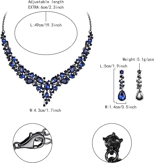 Ever Faith Wedding Bridal Crystal Teardrop Cluster Statement Necklace Dangle Earrings Jewellery Set for Women