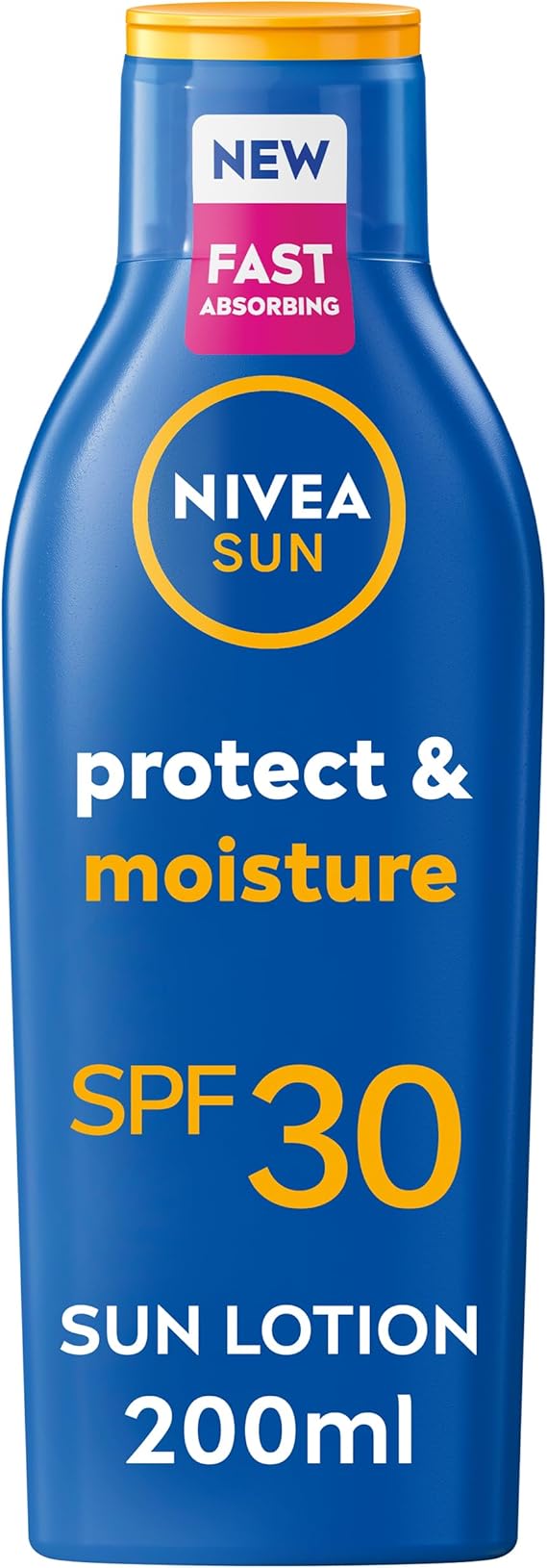 NIVEA SUN Protect & Moisture Sun Lotion SPF 30 (200 ml), Suncream with Vitamin C and Hyaluron, Provides 48H Moisture & Immediate UVA & UVB Protection, Fast-Absorbing No White Cast Formula