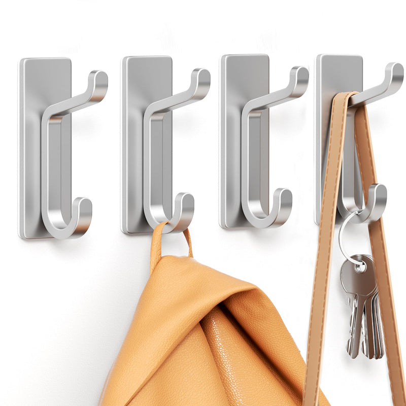 Self Adhesive Hooks, Extra Sticky and Strong, Hanging up to 6KG, Heavy Duty Stick on, No-Nail Hook for Back of Door, Black, 4 Pack